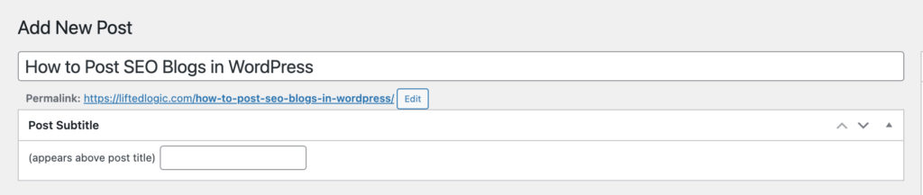 Post subtitle box in WordPress when posting SEO blogs