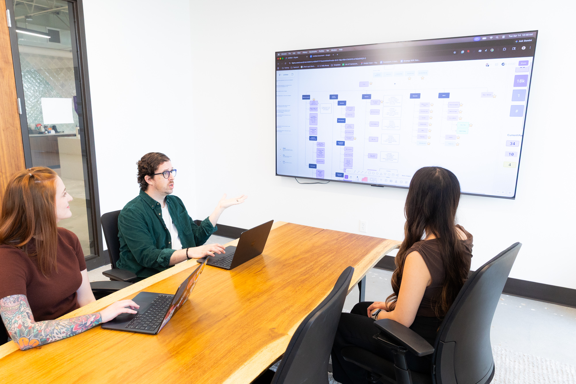 A group of Lifted Logic employees sit at a desk with their laptops, answering the question 